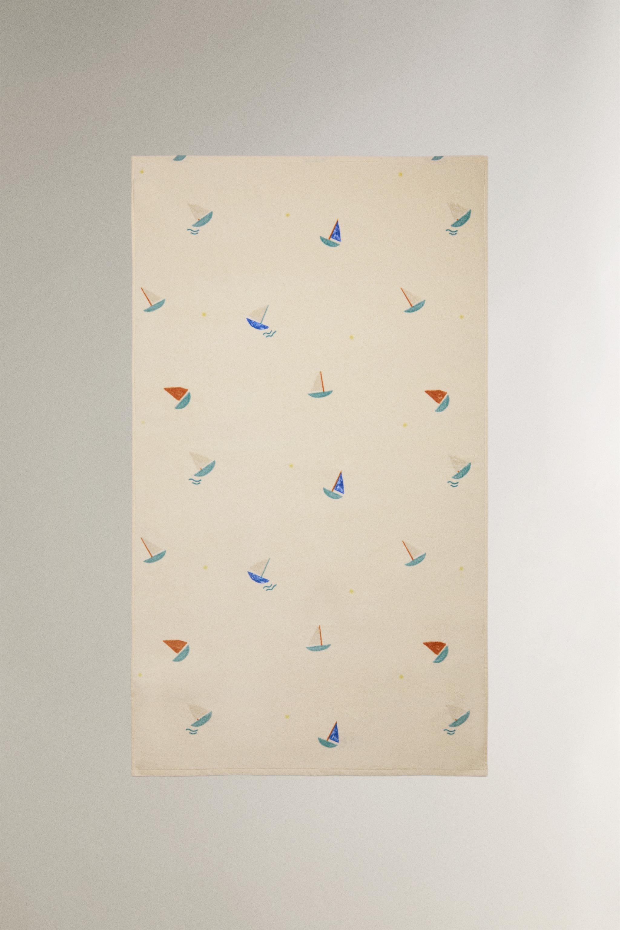 KIDS VELOUR SAILBOAT BEACH TOWEL